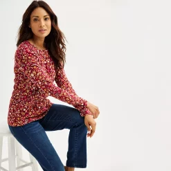 Women's Croft & Barrow® Essential Long-Sleeve Crewneck Tee -Croft And Barrow Sales Store 3836990 ALT