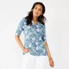 Women's Croft & Barrow® Elbow-Sleeve Splitneck Top -Croft And Barrow Sales Store 4887344 Blue Poppy Gdn