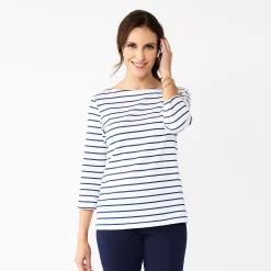 Petite Croft & Barrow® Essential Three Quarter Sleeve Boatneck Top