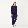 Women's Croft & Barrow® Textured Knit Henley Long Sleeve Pajama Top & Pajama Pants Sleep Set -Croft And Barrow Sales Store 5011078 Navy Stars
