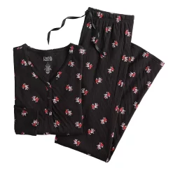 Petite Croft & Barrow® Textured Knit Henley Long Sleeve Pajama Top & Pajama Pants Set -Croft And Barrow Sales Store 5011080 ALT5