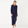 Petite Croft & Barrow® Textured Knit Henley Long Sleeve Pajama Top & Pajama Pants Set -Croft And Barrow Sales Store 5011080 Navy Stars