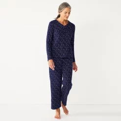 Petite Croft & Barrow® Textured Knit Henley Long Sleeve Pajama Top & Pajama Pants Set
