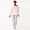 Women's Croft & Barrow® Velour Long Sleeve Pajama Top & Pajama Pants Set -Croft And Barrow Sales Store 5041063 Pink Fairisle