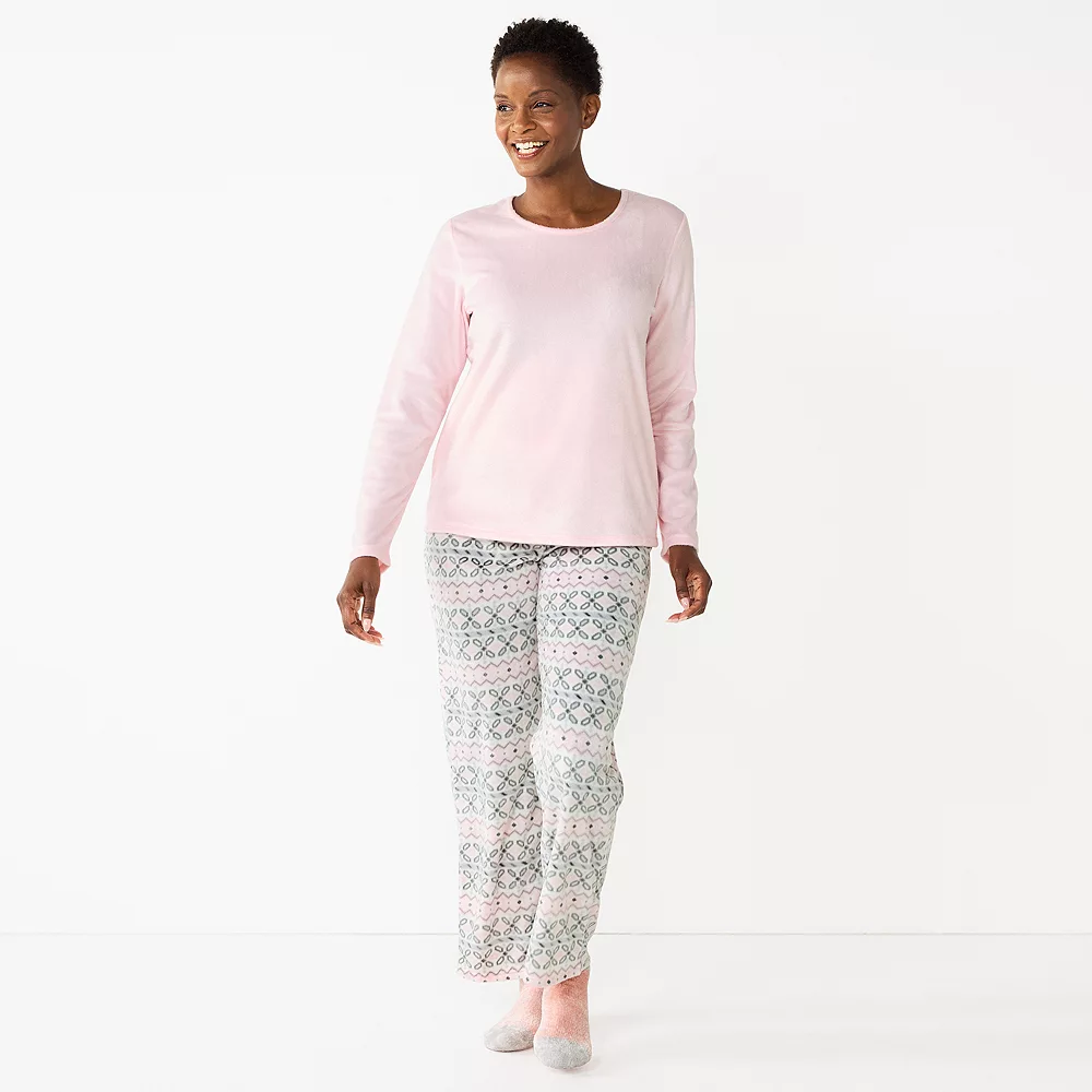 Women's Croft & Barrow® Velour Long Sleeve Pajama Top & Pajama Pants Set 3 Women's Croft & Barrow® Velour Long Sleeve Pajama Top & Pajama Pants Set