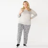 Plus Size Croft & Barrow® Velour Long Sleeve Pajama Top & Pajama Pants Set -Croft And Barrow Sales Store 5041065 Gray Animal Print