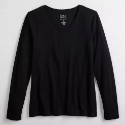 Petite Croft & Barrow® Essential Long-Sleeve V-Neck Top -Croft And Barrow Sales Store 5044534 ALT5