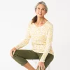 Petite Croft & Barrow® Essential Long-Sleeve V-Neck Top -Croft And Barrow Sales Store 5044534 Cream Easy Paisley