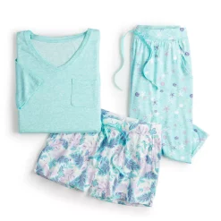 Petite Croft & Barrow® 3-Piece Pajama Top, Pajama Shorts & Pajama Skimmers Sleep Set -Croft And Barrow Sales Store 5317545 ALT5