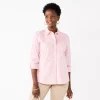 Petite Croft & Barrow® Essential Comfort Stretch Shirt -Croft And Barrow Sales Store 5359677 Coral Stripe