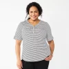 Plus Croft & Barrow Roll-Tab Utility Henley Top -Croft And Barrow Sales Store 5485813 Black Tiny Stripe