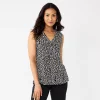 Women's Croft & Barrow® Pleated V-Neck Tank -Croft And Barrow Sales Store 5522983 Black Lilly Leaves