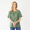 Women's Croft & Barrow® Squareneck Puff-Sleeve Top -Croft And Barrow Sales Store 5533229 Green Boho Geo