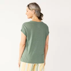 Women's Croft & Barrow Lace Trim Linen-Blend Tee -Croft And Barrow Sales Store 5538148 ALT