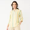 Women's Croft & Barrow® Linen-Blend Popover Tunic -Croft And Barrow Sales Store 5546237 Gold Stripe