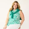 Plus Size Croft & Barrow® Sleeveless Linen Blend Shirt -Croft And Barrow Sales Store 5562808 Teal Palm