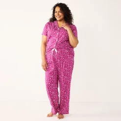 Plus Size Croft & Barrow® Short Sleeve Pajama Shirt & Pajama Pants Sleep Set -Croft And Barrow Sales Store 5567540 ALT2