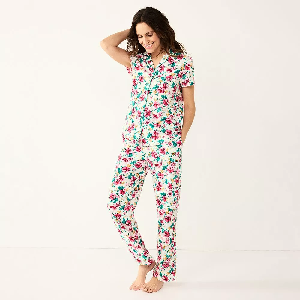 Petite Croft & Barrow® Short Sleeve Pajama Shirt & Pajama Pants Sleep Set 3 Petite Croft & Barrow® Short Sleeve Pajama Shirt & Pajama Pants Sleep Set