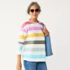 Petite Croft & Barrow® Button Shoulder Sweatshirt -Croft And Barrow Sales Store 5579536 Multi Rugby Stripe