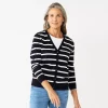 Petite Croft & Barrow® Extra Soft V-Neck Cardigan 1 Petite Croft & Barrow® Extra Soft V-Neck Cardigan -Croft And Barrow Sales Store 5588811 Navy Stripe