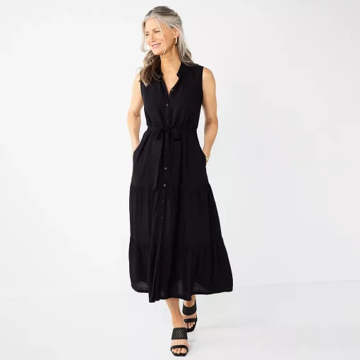 Women's Croft & Barrow® Sleeveless Maxi Shirtdress -Croft And Barrow Sales Store 5594894 Black