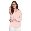 Petite Croft & Barrow® Roll-Tab Sleeve Soft Shirt -Croft And Barrow Sales Store 5608143 Pink Leaf Tile