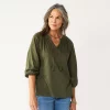 Petite Croft & Barrow® Three Quarter Sleeve Peasant Top 1 Petite Croft & Barrow® Three Quarter Sleeve Peasant Top -Croft And Barrow Sales Store 5613942 Olive