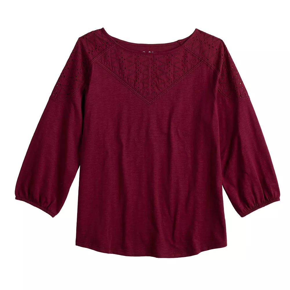 Women's Croft & Barrow® Three Quarter Sleeve Eyelet Yoke Top 5 Women's Croft & Barrow® Three Quarter Sleeve Eyelet Yoke Top - Image 3