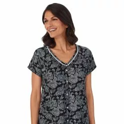 Petite Croft & Barrow® Cozy Short Sleeve Button-Front Pajama Top & Pajama Pants Sleep Set -Croft And Barrow Sales Store 5637642 ALT2