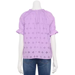 Petite Croft & Barrow® Eyelet Short Sleeve Top -Croft And Barrow Sales Store 5656618 ALT