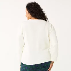 Plus Size Croft & Barrow® Puff-Sleeve Bobble Sweater -Croft And Barrow Sales Store 5657694 ALT
