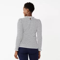 Women's Croft & Barrow® Long Sleeve Ruffle Neck Top -Croft And Barrow Sales Store 5670499 ALT