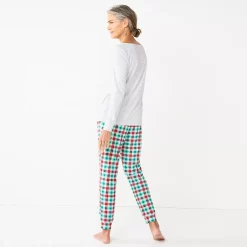 Women's Croft & Barrow® Long Sleeve Pajama Top & Pajama Pants Sleep Set -Croft And Barrow Sales Store 5677582 ALT