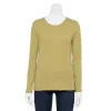 Petite Croft & Barrow® Long Sleeve Crewneck Top -Croft And Barrow Sales Store 5698437 Golden Olive