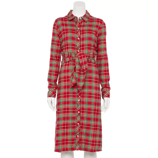 Women's Croft & Barrow® Knot-Waist Shirt Dress -Croft And Barrow Sales Store 5700435 Red Plaid