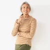 Petite Croft & Barrow® Ruffle Neck Puff Sleeve Top -Croft And Barrow Sales Store 5703021 Beige White Stripe