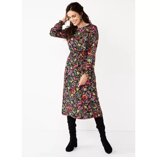 Petite Croft & Barrow® Smocked Waist Midi Dress -Croft And Barrow Sales Store 5703390 Jolly Paisley