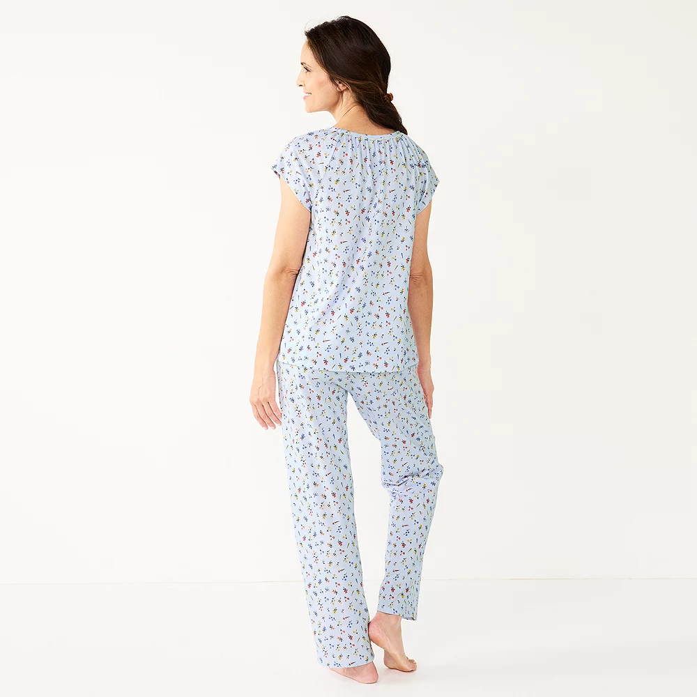 Women's Croft & Barrow® Short Sleeve Pajama Top & Pajama Pants Cotton Sleep Set 4 Women's Croft & Barrow® Short Sleeve Pajama Top & Pajama Pants Cotton Sleep Set - Image 2