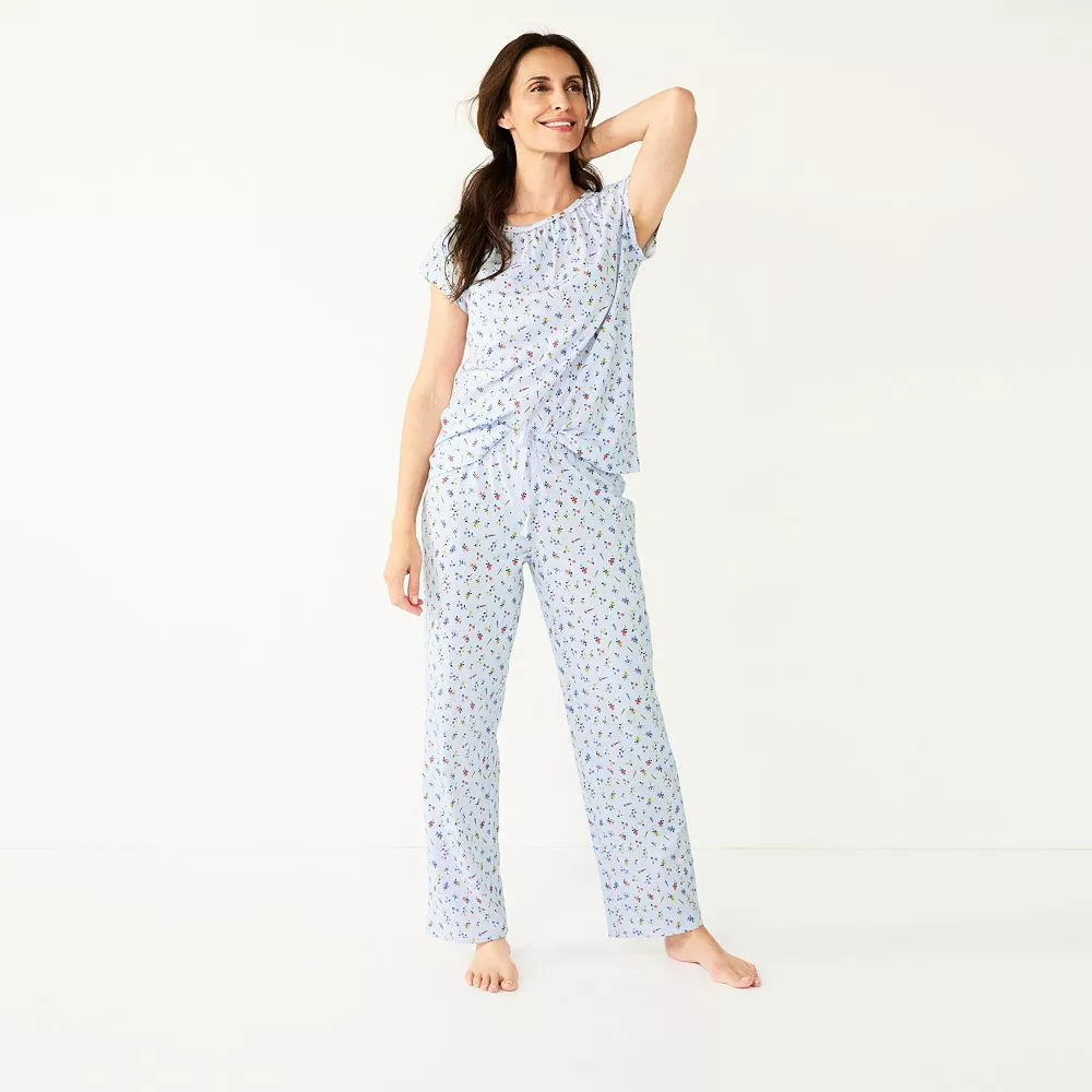 Women's Croft & Barrow® Short Sleeve Pajama Top & Pajama Pants Cotton Sleep Set 5 Women's Croft & Barrow® Short Sleeve Pajama Top & Pajama Pants Cotton Sleep Set - Image 3