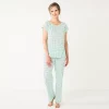 Women's Croft & Barrow® Short Sleeve Pajama Top & Pajama Pants Cotton Sleep Set -Croft And Barrow Sales Store 5708272 Mint Navy Dot