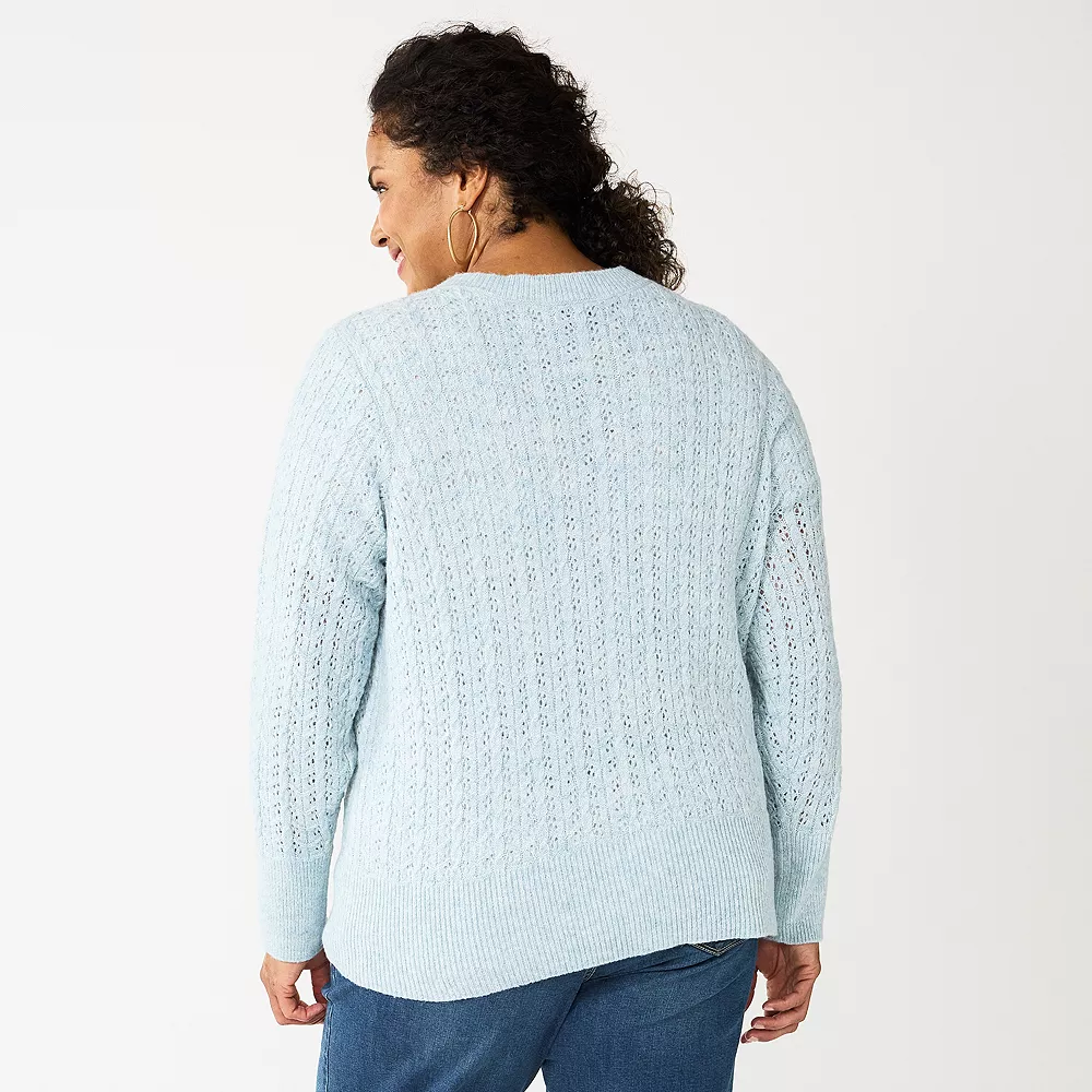 Plus Size Croft & Barrow® Stitch Crewneck Cardigan 4 Plus Size Croft & Barrow® Stitch Crewneck Cardigan - Image 2
