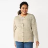 Plus Size Croft & Barrow® Stitch Crewneck Cardigan -Croft And Barrow Sales Store 5765068 Oatmeal