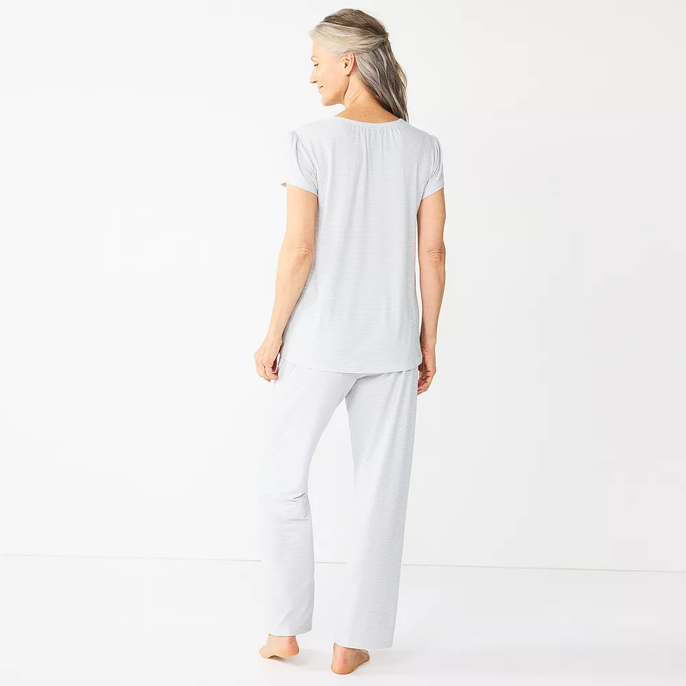 Women's Croft & Barrow® Short Sleeve Henley Pajama Top & Pajama Pants Sleep Set 4 Women's Croft & Barrow® Short Sleeve Henley Pajama Top & Pajama Pants Sleep Set - Image 2