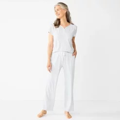 Women's Croft & Barrow® Short Sleeve Henley Pajama Top & Pajama Pants Sleep Set 7 Women's Croft & Barrow® Short Sleeve Henley Pajama Top & Pajama Pants Sleep Set -Croft And Barrow Sales Store 5774129 ALT2