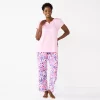 Women's Croft & Barrow® Short Sleeve Henley Pajama Top & Pajama Pants Sleep Set -Croft And Barrow Sales Store 5774129 Pink Floral