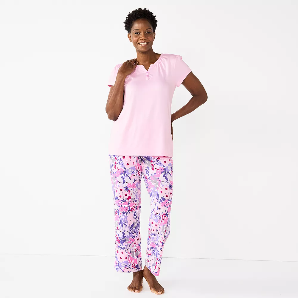 Women's Croft & Barrow® Short Sleeve Henley Pajama Top & Pajama Pants Sleep Set 3 Women's Croft & Barrow® Short Sleeve Henley Pajama Top & Pajama Pants Sleep Set