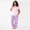 Plus Size Croft & Barrow® Short Sleeve Henley Pajama Top & Pajama Pants Sleep Set -Croft And Barrow Sales Store 5774131 Pink Floral
