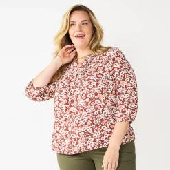 Plus Size Croft & Barrow® Splitneck Pintuck Blouse