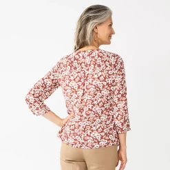 Petite Croft & Barrow® Splitneck Pintuck Blouse -Croft And Barrow Sales Store 5776399 ALT