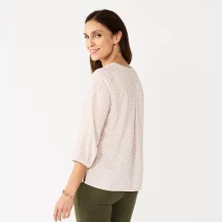 Women's Croft & Barrow® Splitneck Pintuck Blouse -Croft And Barrow Sales Store 5777321 ALT